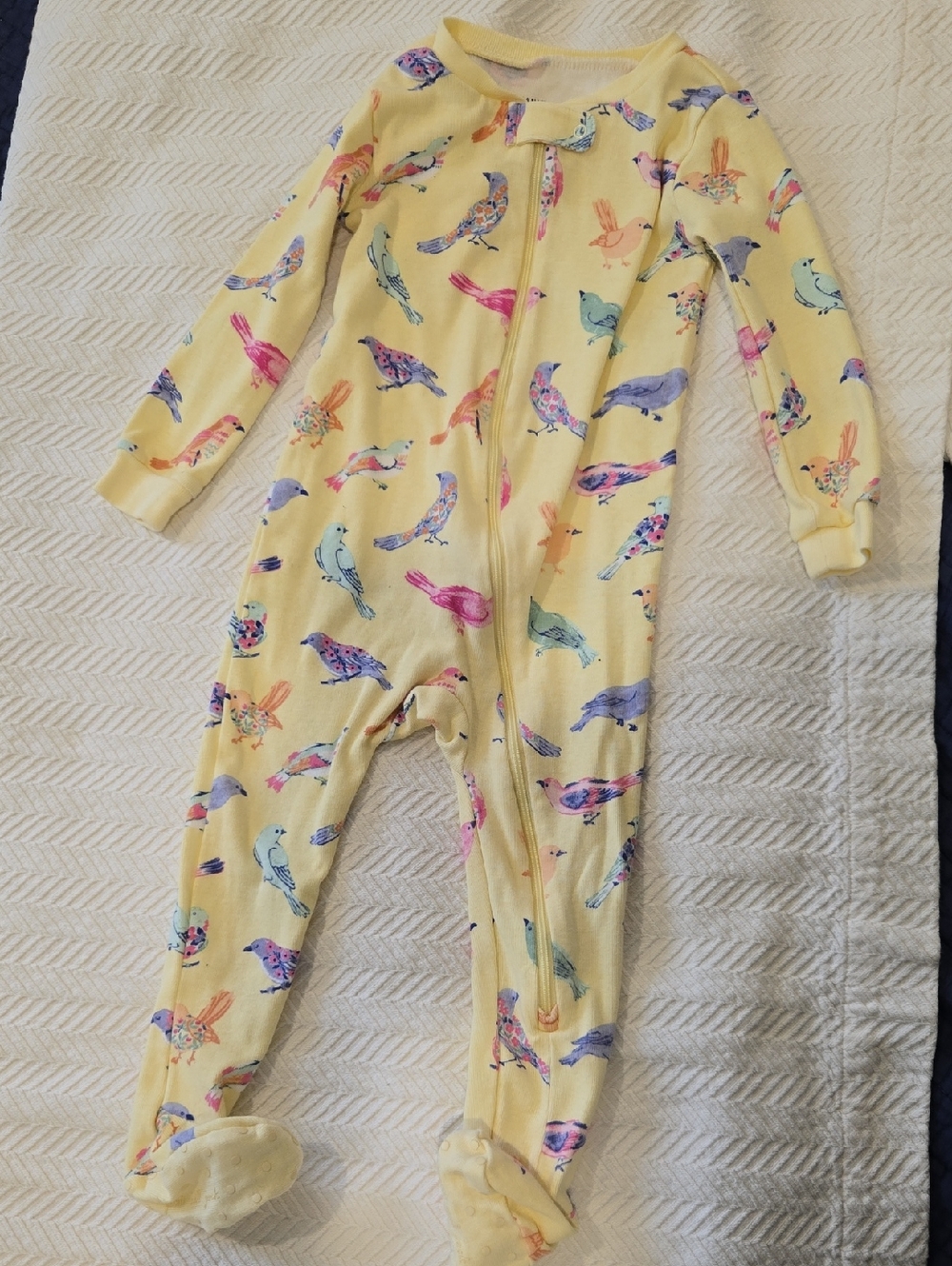 Janie and Jack Yellow Bird-Print Footed One-Piece Pajamas